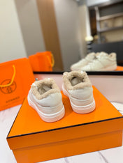 DAY SNEAKER IN WHITE CALFSKIN AND FLEECE LINING