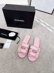 CHANEL 26S DOUBLE STRAP SLIDE SANDALS IN PINK CALFSKIN
