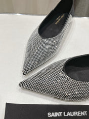 SL NOUR LEOPARD POINT TOE BALLET BLACK CRYSTAL SATIN