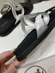 EXTRA SANDAL PASTEL BLACK MIX SILVER CALFSKIN