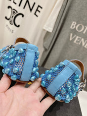 ALAIA PEARL MARY JANE SHOES IN CERULEAN BLUE MESH AND CALFSKIN