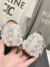 ALAIA PEARL MARY JANE SHOES IN WHITE MESH AND CALFSKIN