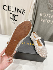 ALAIA PEARL MARY JANE SHOES IN WHITE MESH AND CALFSKIN