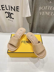FENDI FFOLD MEDIUM-HEEL SANDALS 45 MM IN TUSCAN BEIGE COTTON FIBRE