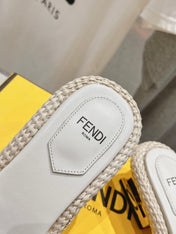 FENDI FFOLD MEDIUM-HEEL SANDALS 45 MM IN BEIGE COTTON FIBRE