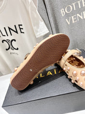 ALAIA PEARL MARY JANE SHOES IN BISQUE BEIGE LAMBSKIN