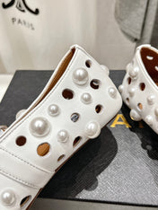 ALAIA PEARL MARY JANE SHOES WHITE LAMBSKIN