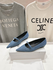 SUZY POINTY TOE BALLERINA IN BLUE DENIM