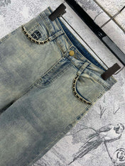 Joewe 25 Chain-decorated Jeans Blue Cotton Fabric