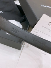DOUBLE C BELT 30MM IN BLACK QUILTED LAMBSKIN WITH GOLD RESIN BUCKLE ENGRAVED LOGO