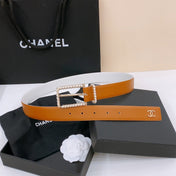 BELT 30MM IN BROWN AND WHITE CALFSKIN WITH INTERWOVEN GOLD CHAIN BUCKLE