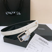 BELT 30MM IN BLACK AND WHITE CALFSKIN WITH INTERWOVEN GOLD CHAIN BUCKLE
