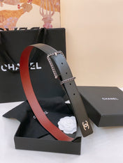 BELT 30MM IN BLACK AND RED CALFSKIN WITH INTERWOVEN SILVER CHAIN BUCKLE