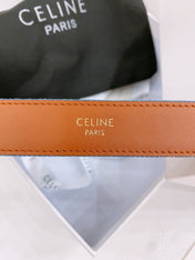 CELINE 25S BELT TRIOMPHE TAURILLON 25MM IN BROWN CALFSKIN AND DENIM 558353