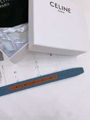 CELINE 25S BELT TRIOMPHE TAURILLON 25MM IN BROWN CALFSKIN AND DENIM 558354