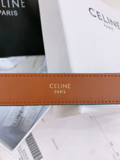 CELINE 25S BELT TRIOMPHE TAURILLON 25MM IN BROWN CALFSKIN AND DENIM 558357