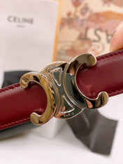 CELINE 25S BELT 25MM REVERSIBLE TRIOMPHE IN BURGUNDY CALFSKIN 565533
