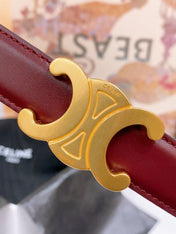 CELINE 25S BELT 25MM REVERSIBLE TRIOMPHE IN BURGUNDY CALFSKIN 565534