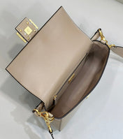FENDI BAGUETTE 27 BAG IN SAND BEIGE CALFSKIN WITH GOLD HARDWARE