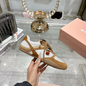 MIUMIU 26S LACE UP SNEAKERS IN BROWN SUEDE WHITE FABRIC CHARM DETAIL
