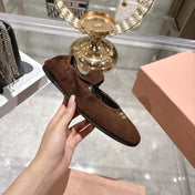 MIUMIU 26S MARY JANE FLATS IN DARK BROWN SUEDE ELASTIC STRAP