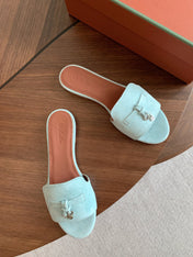 LP 26S SUMMER CHARMS SLIDES IN MINT BLUE SUEDE SILVER HARDWARE