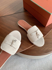 LP 26S SUMMER CHARMS SLIDES IN CREAM WHITE SUEDE SILVER HARDWARE