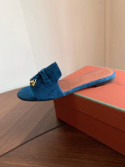 LP 26S SUMMER CHARMS SLIDES IN DARK BLUE SUEDE GOLD HARDWARE