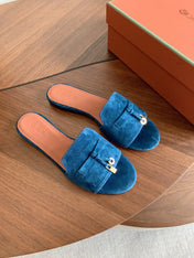 LP 26S SUMMER CHARMS SLIDES IN DARK BLUE SUEDE GOLD HARDWARE