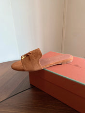 LP 26S SUMMER CHARMS SLIDES IN CARAMEL BROWN SUEDE GOLD HARDWARE