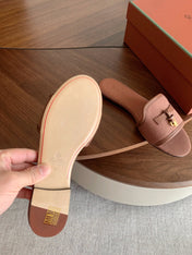LP 26S SUMMER CHARMS SLIDES IN DUSTY ROSE BROWN CANVAS AND CALFSKIN GOLD HARDWARE