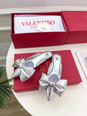 VLogo Bow Mules Women Silk Silver