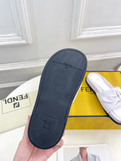 FENDI FLAT SLIPPER IN WHITE JACQUARD FABRIC WITH GOLD HARDWARE