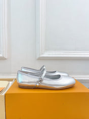 LV WOMEN ROMY FLAT BALLERINA IN SILVER METALLIC LAMBSKIN