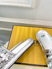 FENDI THICK SOLE 3 CM SEQUIN SLIPPER SILVER