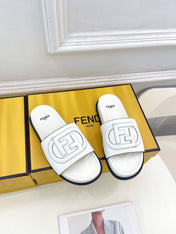 FENDI LOGO SLIDES IN WHITE CALFSKIN