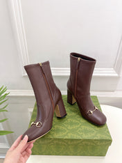 HORSEBIT ANKLE BOOTS 9.5CM IN WALNUT BROWN SHEEPSKIN