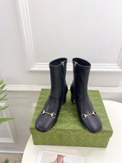 HORSEBIT ANKLE BOOTS 6.5CM IN BLACK SHEEPSKIN