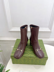 HORSEBIT ANKLE BOOTS 6.5CM IN WALNUT BROWN SHEEPSKIN