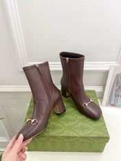 HORSEBIT ANKLE BOOTS 6.5CM IN WALNUT BROWN SHEEPSKIN