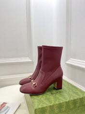 HORSEBIT ANKLE BOOTS 6.5CM IN BURGUNDY RED SHEEPSKIN
