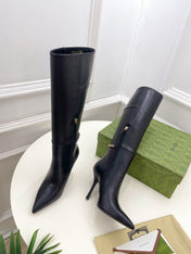 SIGNORIA KNEE BOOTS 10.5CM IN BLACK CALFSKIN