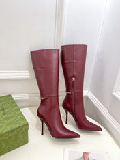 SIGNORIA KNEE BOOTS 10.5CM IN BURGUNDY RED CALFSKIN