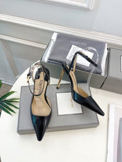 HIGH SLINGBACKS 10 CM IN BLACK SNAKE-PATTERN CALFSKIN
