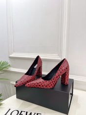 ALAIA 26S HIGH HEELS 95 MM IN DARK RED CROCODILE-EMBOSSED CALFSKIN