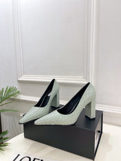 ALAIA 26S HIGH HEELS 95 MM IN SAGE GREEN CROCODILE-EMBOSSED CALFSKIN