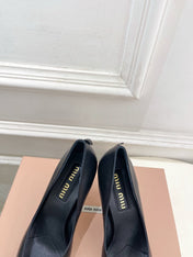 MIUMIU 26S POINTED TOE HIGH HEELS 85MM IN BLACK CALFSKIN