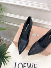 MIUMIU 26S POINTED TOE HIGH HEELS 85MM IN BLACK CALFSKIN