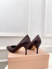 MIUMIU 26S POINTED TOE HIGH HEELS 85MM IN CHOCOLATE BROWN CALFSKIN