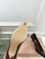 MIUMIU 26S POINTED TOE HIGH HEELS 85MM IN CHOCOLATE BROWN CALFSKIN